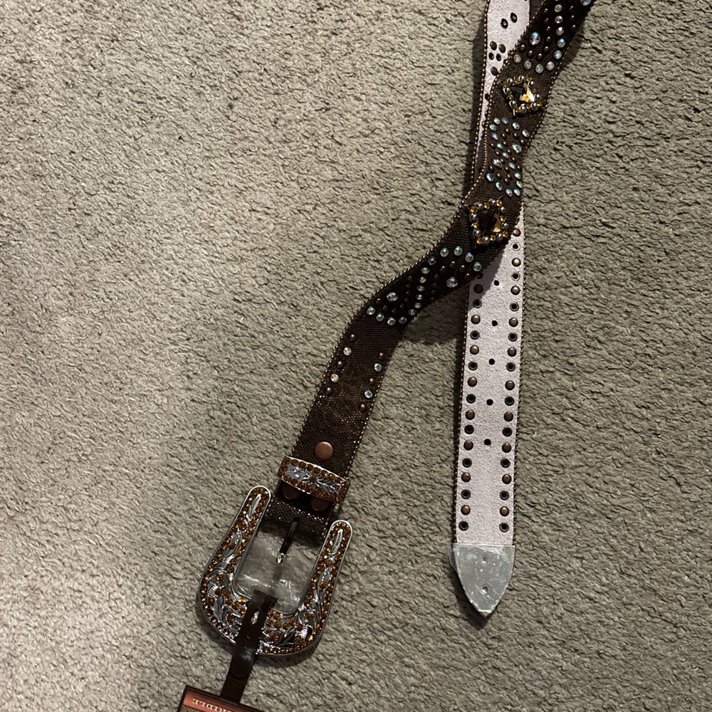 Brown Rhinestone Embellished Women’s Western-Style Belt